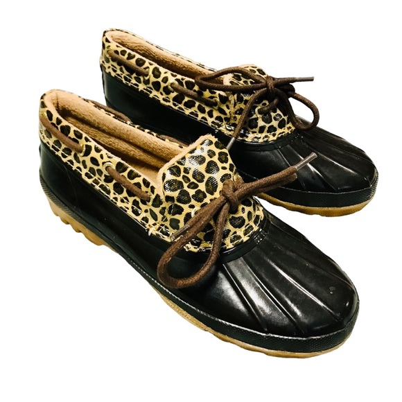 Sperry Waterproof Leopard Print Brown Slip On Duck Boots, 8 - Picture 7 of 10